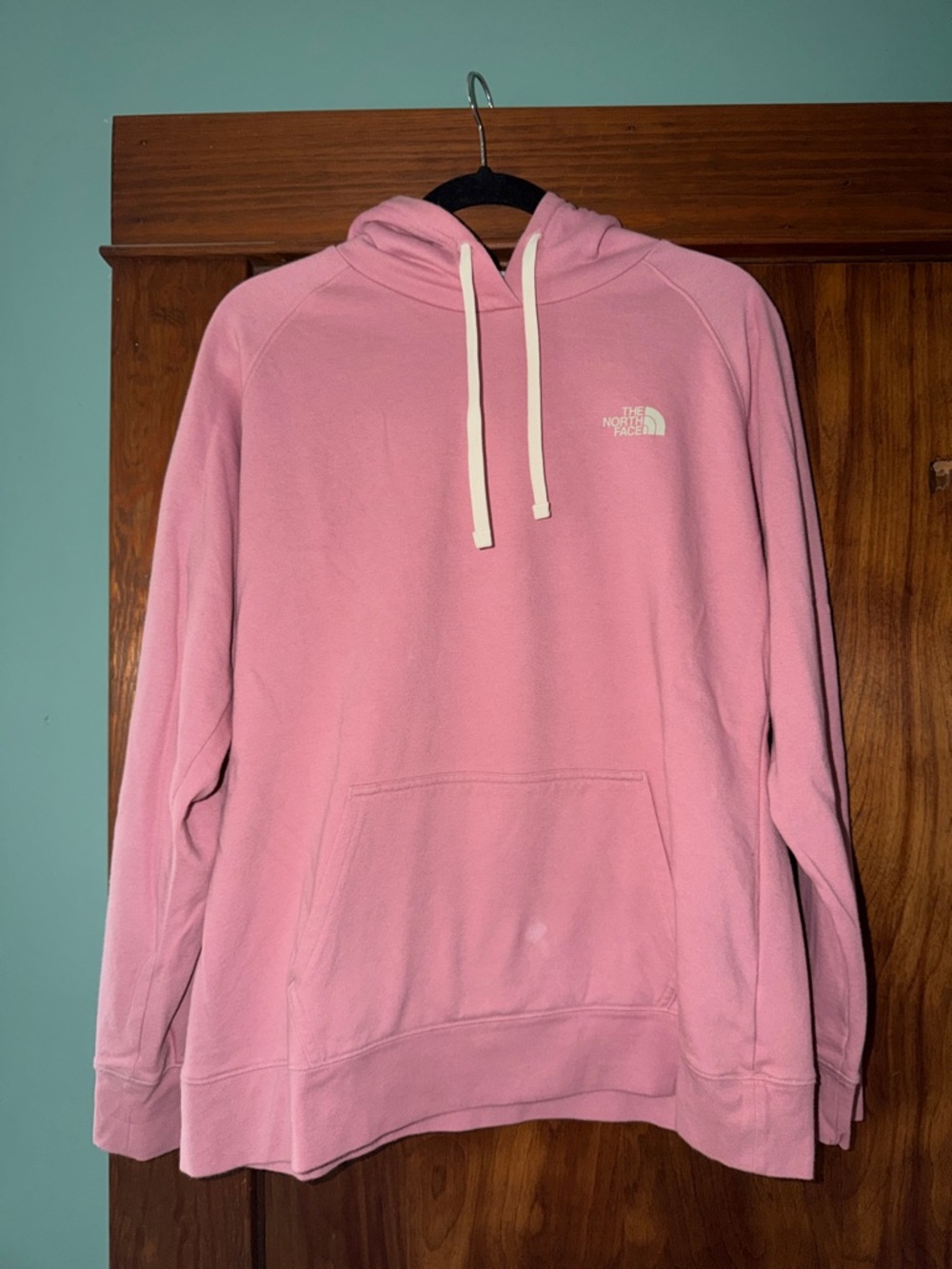 The North Face Pink Pullover Hoodie with White Drawstrings Womens XL